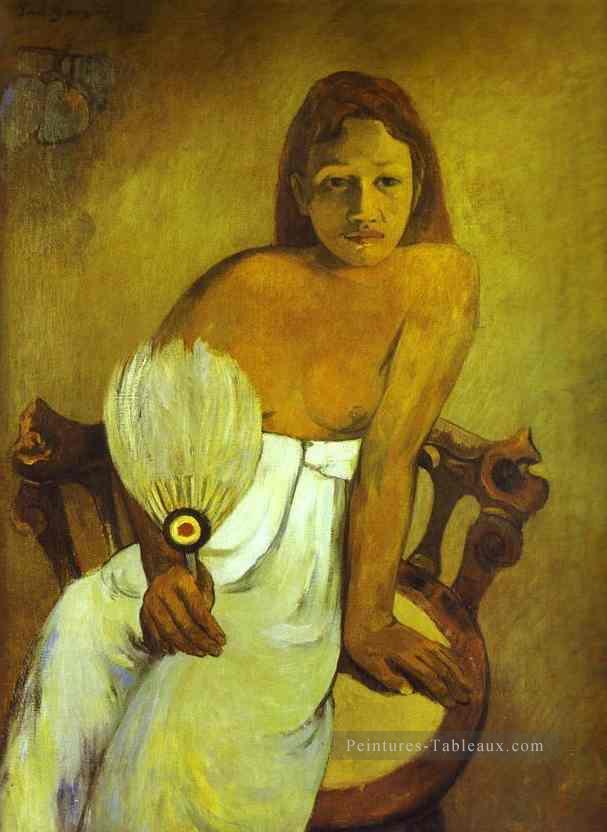 Fille avec un fan postimpressionnisme Primitivisme Paul Gauguin Peintures à l'huile